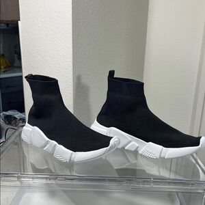 Fashion Nova Black Knit Sock Sneakers with White Sole